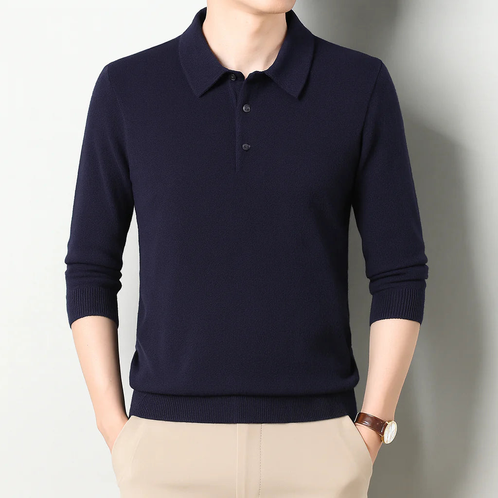 Oxford Knit Polo Sweater – Timeless Warmth and Refined Comfort