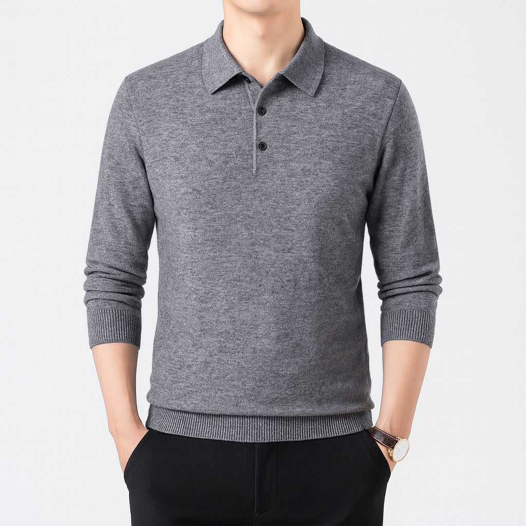 Oxford Knit Polo Sweater – Timeless Warmth and Refined Comfort